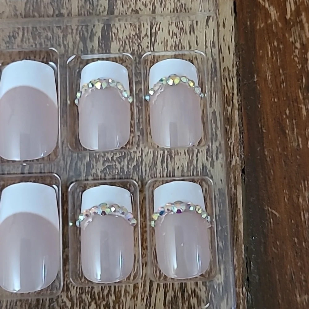 2/$16 Rhinestone French Manicure Press On Nails